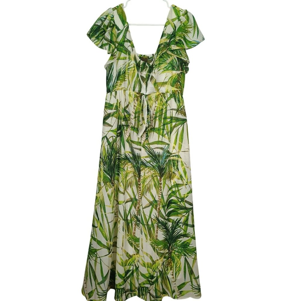 TAYLOR Green Floral Maxi Summer‎ Dress with Flutter Sleeves Size 14